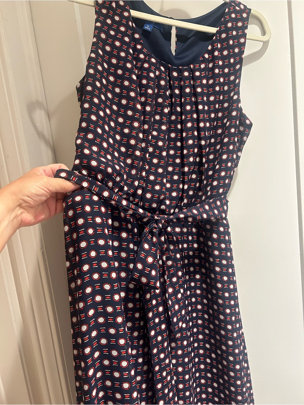Apt. 9 Navy Sleeveless Tie-Waist Geometric Dot Maxi Dress